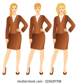 Successful business woman in suit  set vector illustration