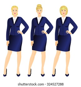 Successful business woman in suit  set vector illustration