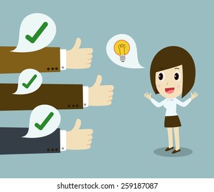 a successful business woman.  thumbs up Conceptual design. Vector illustration 