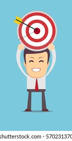 successful businessman aiming target with arrow. Stock vector illustration