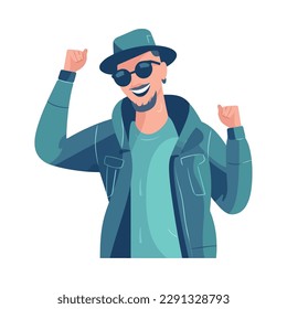 Successful businessman with blue and sunglasses icon isolated