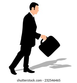 Successful businessman with briefcase running, vector 