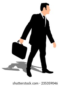 Successful businessman with briefcase running, vector 