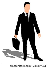 Successful businessman with briefcase running, vector 