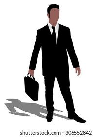 Successful businessman with briefcase running, vector 