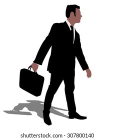 Successful businessman with briefcase running, vector 