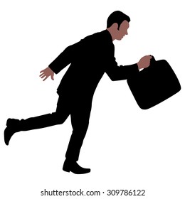 Successful businessman with briefcase running, vector 