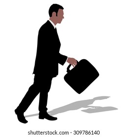 Successful businessman with briefcase running, vector 