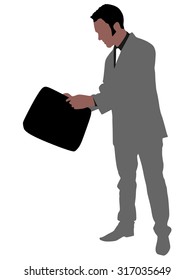 Successful businessman with briefcase running, vector 