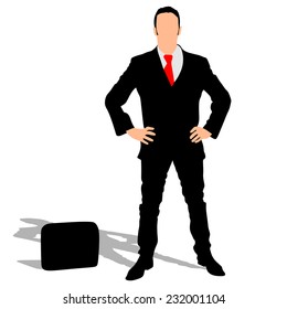 successful businessman with briefcase, vector 