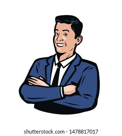 Successful businessman in a business suit. Vector illustration