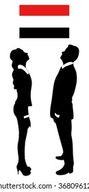 successful businessman and business woman looking up, yemen flag