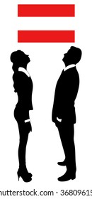 successful businessman and business woman looking up, Austria Flag