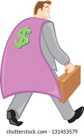 Successful businessman with cape and briefcase.