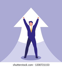 successful businessman celebrating with arrow up