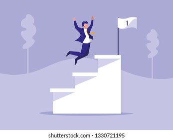 successful businessman celebrating in stairs