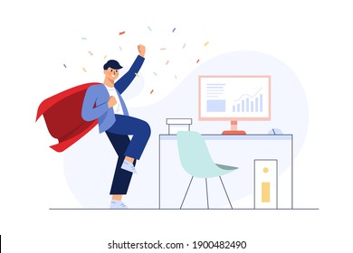 Successful businessman celebrating a victory. Flat 2D character. Concept for web design. Big isolated illustration vector with white background.