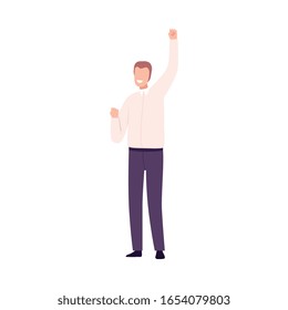 Successful Businessman Celebrating Victory, Male Office Character Dressed in Business Clothes Flat Vector Illustration