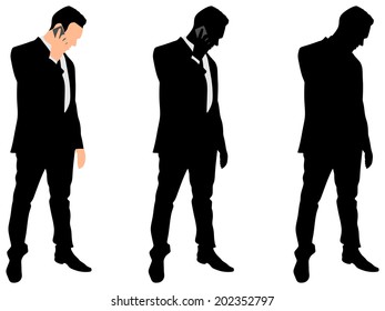 successful businessman with cellphone talking, vector 