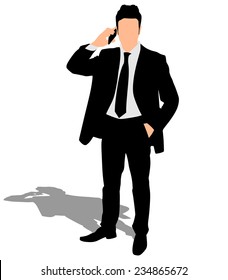 successful businessman with cellphone talking, vector 