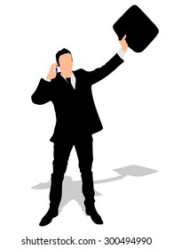 successful businessman with cellphone talking, vector 