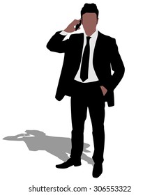 successful businessman with cellphone talking, vector 