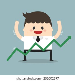 Successful businessman with chart, flat design