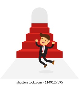 Successful businessman climbing steps