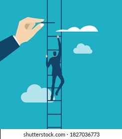 Successful businessman climbs up the ladder. achievement, control, power, winner concept illustration