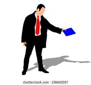 successful businessman in coat holding folder, vector 