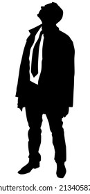 successful businessman in coat look up, vector 