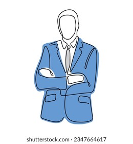 Successful businessman continuous line colourful vector illustration