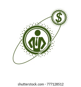 Successful Businessman creative logo, vector conceptual symbol isolated on white background. Special and unique sign.