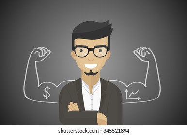 Successful businessman, financial officer or manager, flat design, vector illustration