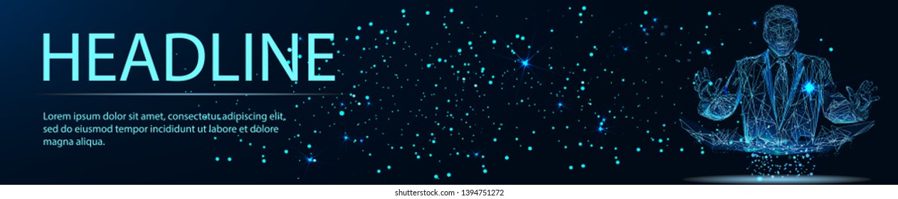 Successful businessman in a finishing line from lines, triangles and particle style design. Illustration vector. Headline