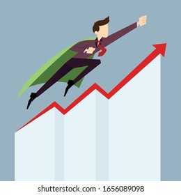successful businessman flying on graph