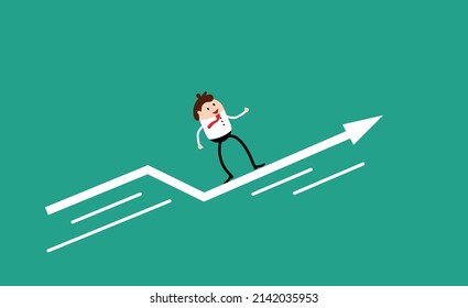 Successful Businessman Flying on Upward Arrow Flat Style