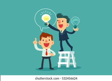 successful businessman give another businessman new idea bulb