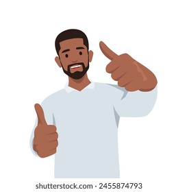 Successful businessman gives thumb up. Flat vector illustration isolated on white background