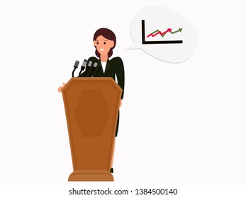Successful businessman giving a speech at podium. Public speaking concept