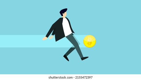 A successful businessman goes to his goal. Isolated illustration of an office worker striving for success