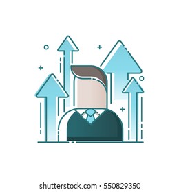 Successful businessman with growing arrow design concept, icon symbol, vector illustration.