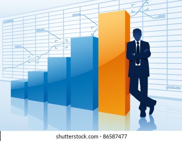 Successful businessman with growing chart.