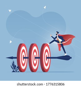 Successful businessman hit many target with bow and arrow-Business success concept