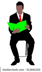 successful businessman holding folder sitting on chair, vector