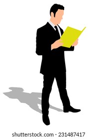 Successful businessman holding folder, vector 