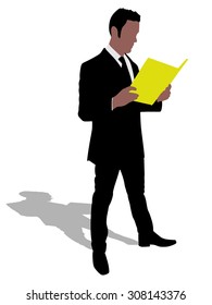successful businessman holding folder, vector 