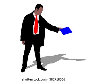 successful businessman holding folder, vector 