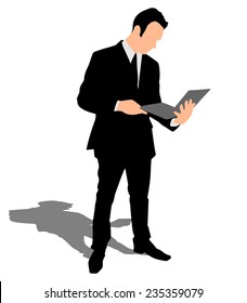 Successful businessman holding a laptop, vector 