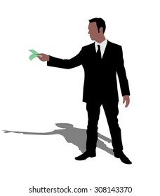 Successful businessman holding money, vector 